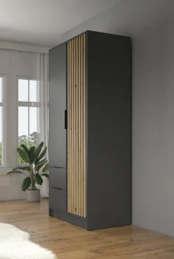 Nairobi - Kledingkast 2-deurs - Antraciet/eiken - 105x51x200 cm