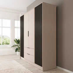 Nairobi - Kledingkast 4-deurs - Beige/zwart - 206x51x200 cm