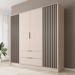 Nairobi - Kledingkast 4-deurs - Beige/zwart - 206x51x200 cm
