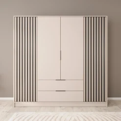 Nairobi - Kledingkast 4-deurs - Beige/zwart - 206x51x200 cm