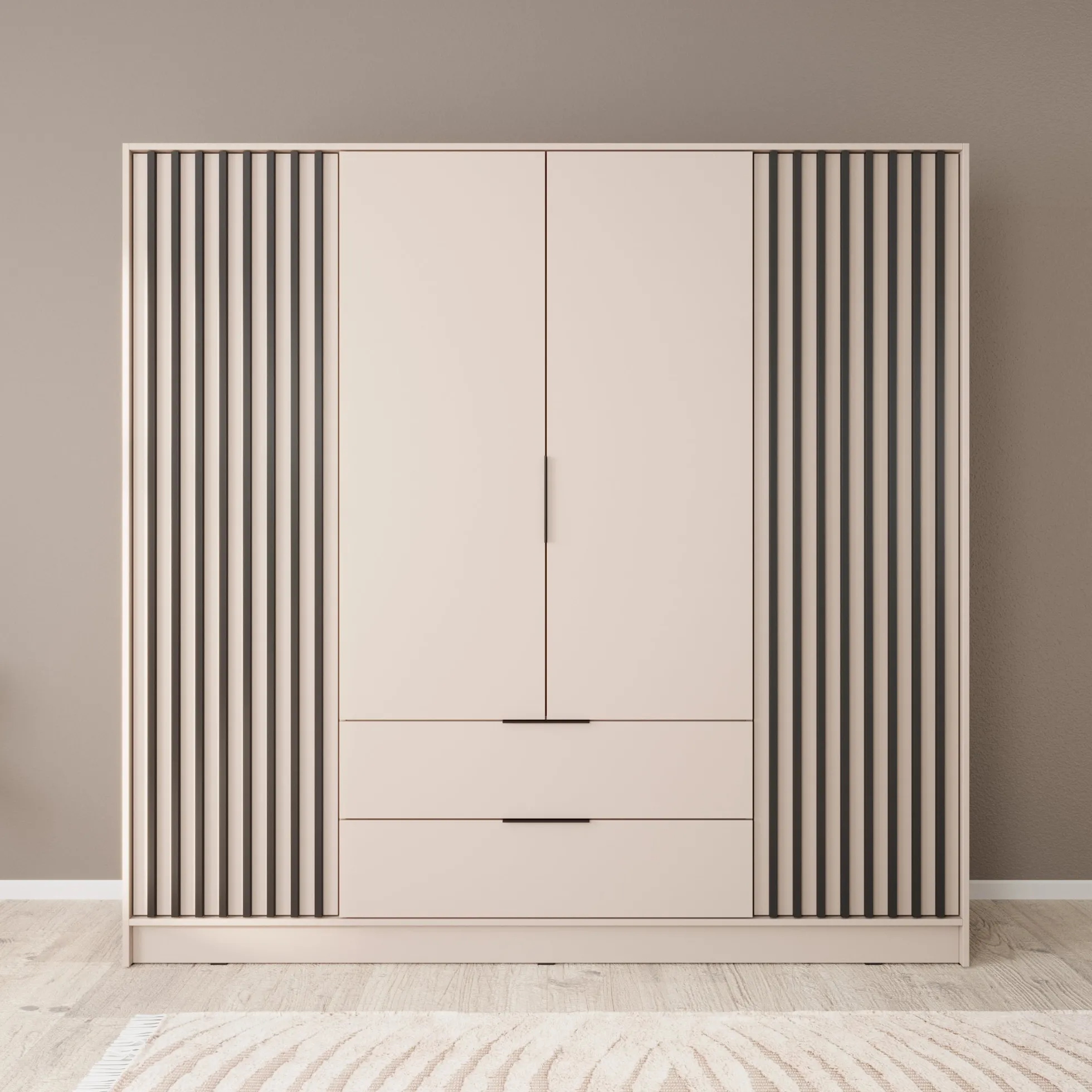 Nairobi - Kledingkast 4-deurs - Beige/zwart - 206x51x200 cm