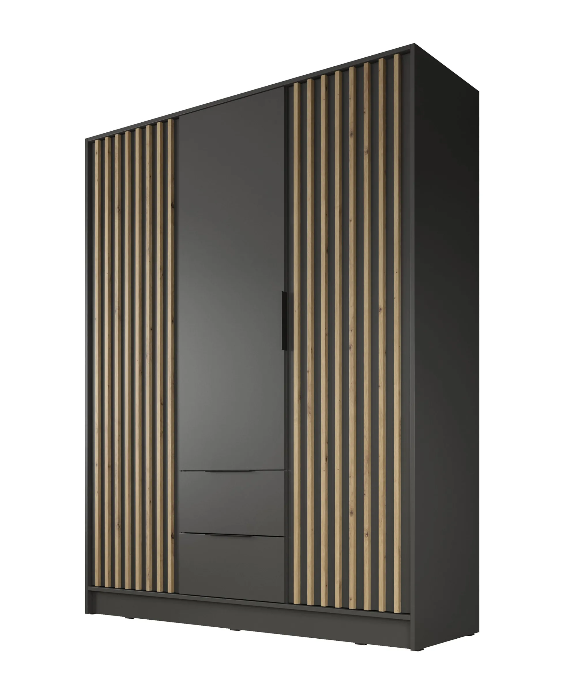 Nairobi - Kledingkast 3-deurs - Antraciet/eiken - 155x51x200 cm