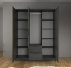 Nairobi - Kledingkast 3-deurs - Antraciet/eiken - 155x51x200 cm