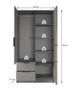 Nairobi - Kledingkast 2-deurs - Eiken/zwart - 105x51x200 cm