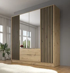 Nairobi - Kledingkast met spiegel - Eiken/zwart - 206x51x200 cm