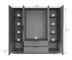 Nairobi - Kledingkast met spiegel - Eiken/zwart - 206x51x200 cm