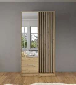Nairobi - Kledingkast met spiegel - Eiken/zwart - 105x51x200 cm