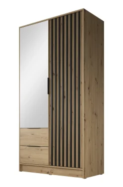 Nairobi - Kledingkast met spiegel - Eiken/zwart - 105x51x200 cm