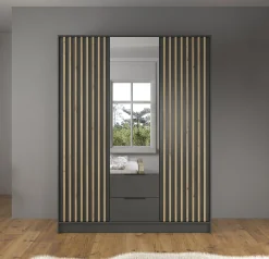 Nairobi - Kledingkast met spiegel - Antraciet/eiken - 155x51x200 cm