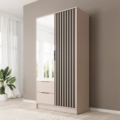 Nairobi - Kledingkast met spiegel - Beige/zwart - 105x51x200 cm
