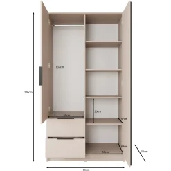 Nairobi - Kledingkast met spiegel - Beige/zwart - 105x51x200 cm