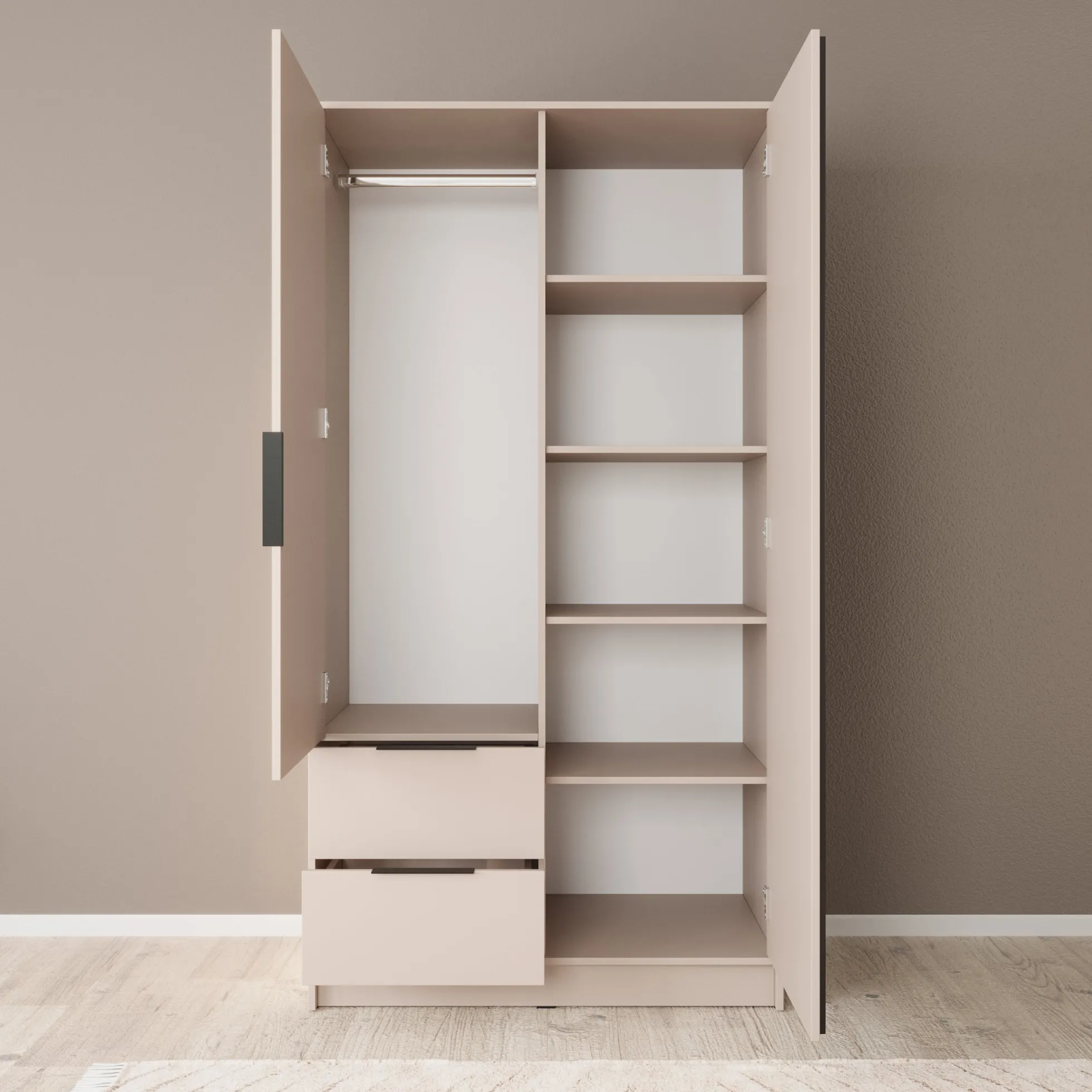 Nairobi - Kledingkast met spiegel - Beige/zwart - 105x51x200 cm