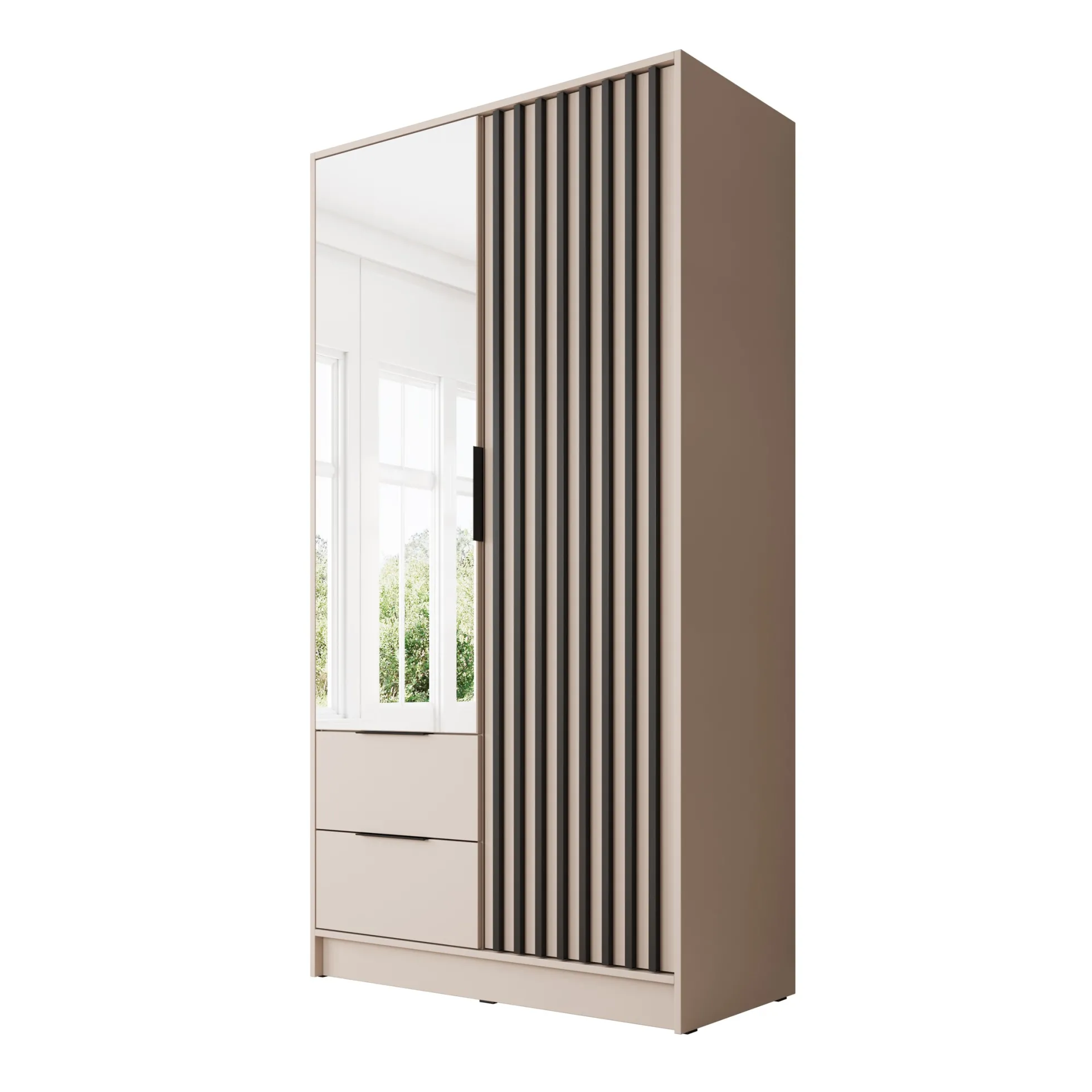 Nairobi - Kledingkast met spiegel - Beige/zwart - 105x51x200 cm