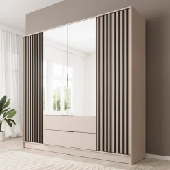 Nairobi - Kledingkast met spiegel - Beige/zwart - 206x51x200 cm