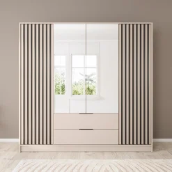 Nairobi - Kledingkast met spiegel - Beige/zwart - 206x51x200 cm