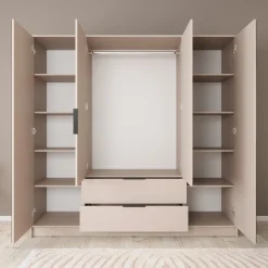 Nairobi - Kledingkast met spiegel - Beige/zwart - 206x51x200 cm