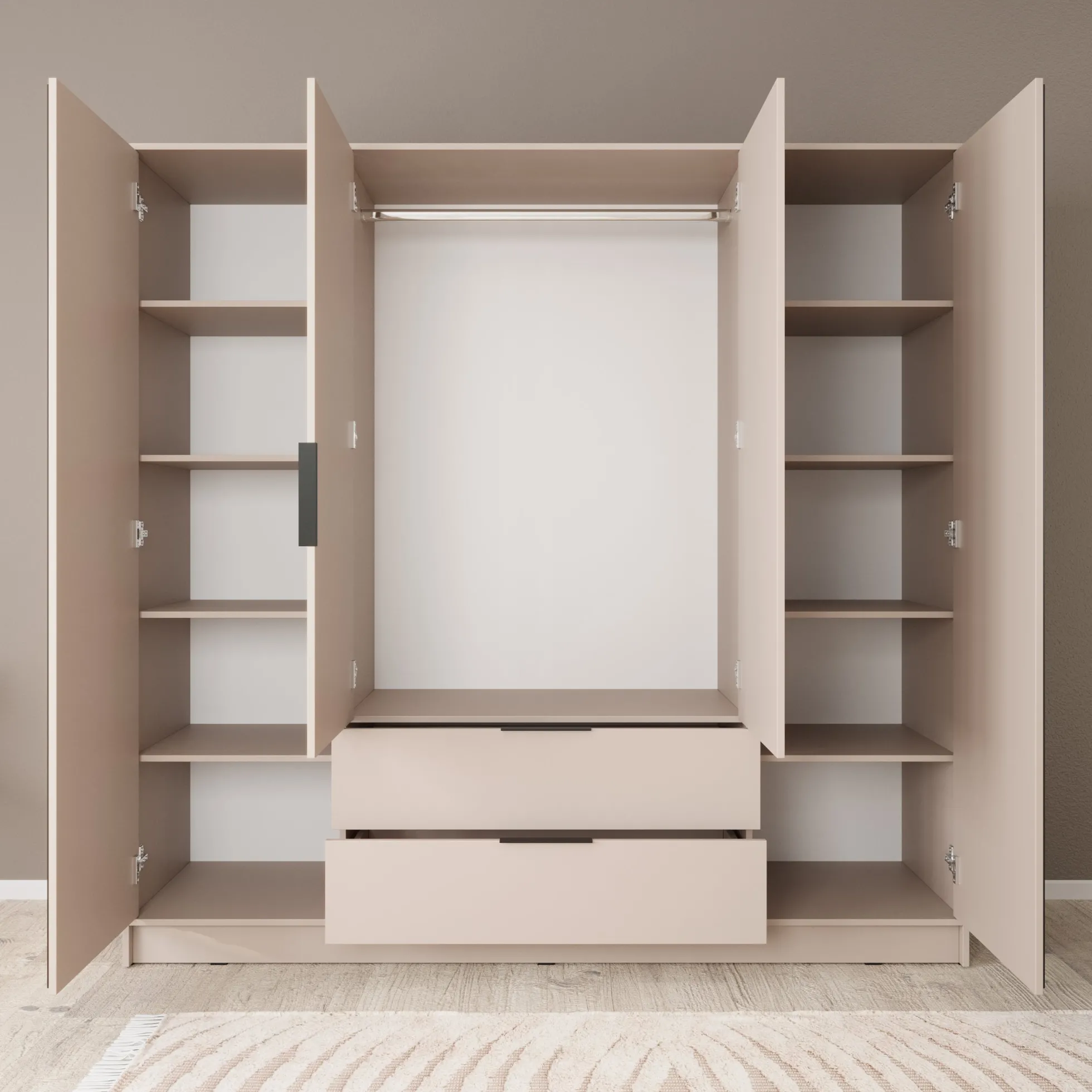 Nairobi - Kledingkast met spiegel - Beige/zwart - 206x51x200 cm