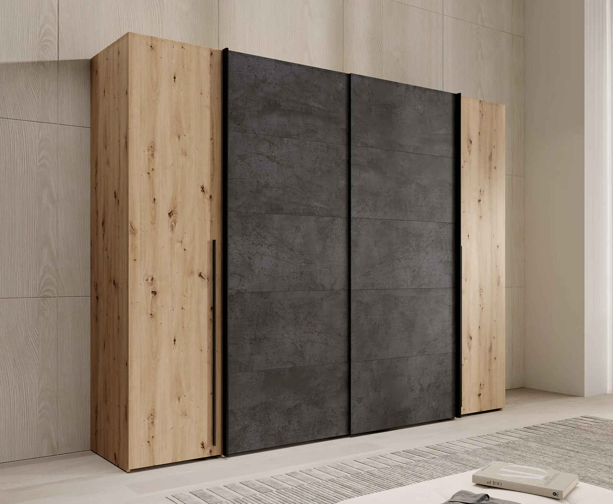 Nassau - Kledingkast met schuifdeuren - Eiken/grijs - 270x61x210 cm