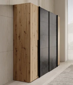 Nassau - Kledingkast met schuifdeuren - Eiken/grijs - 270x61x210 cm