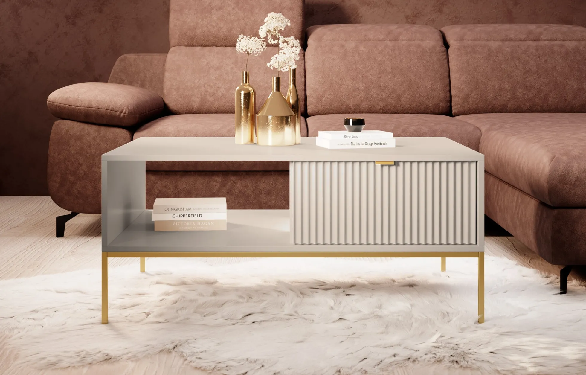 Navil 2 - Salontafel met 2 lades - Beige - 104x68x46 cm
