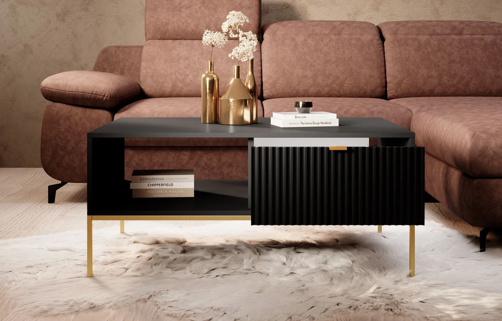 Navil 2 - Salontafel met 2 lades - Zwart - 104x68x46 cm