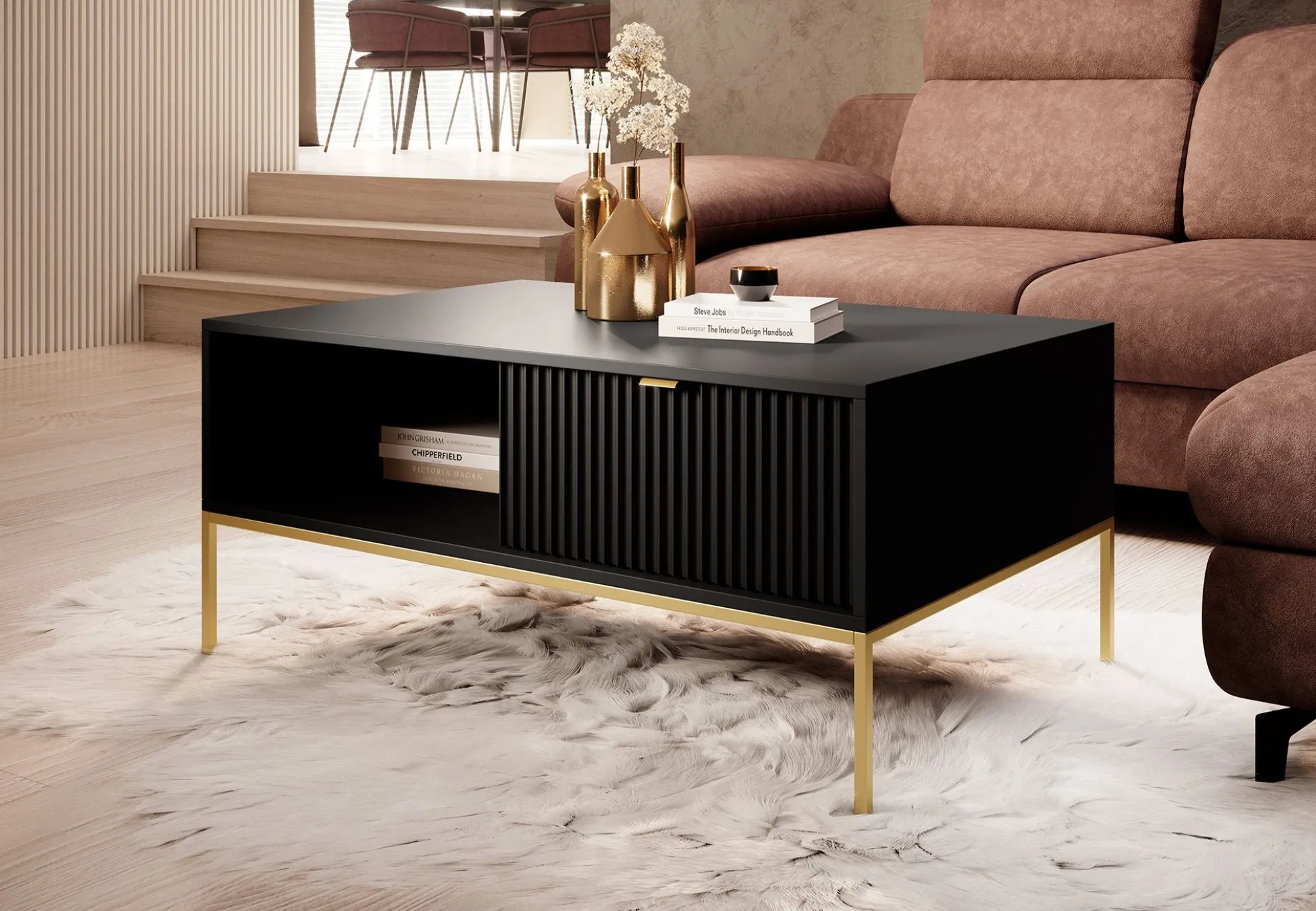 Navil 2 - Salontafel met 2 lades - Zwart - 104x68x46 cm