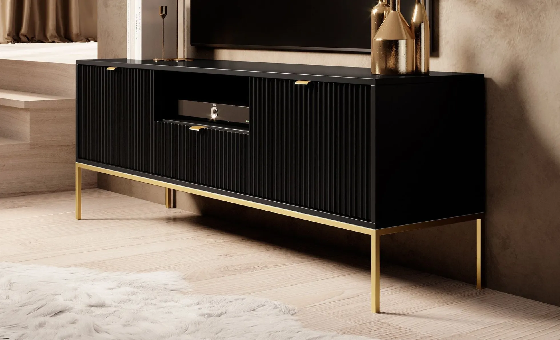 Navil 2 - TV-Meubel - Zwart - 154x39x56 cm