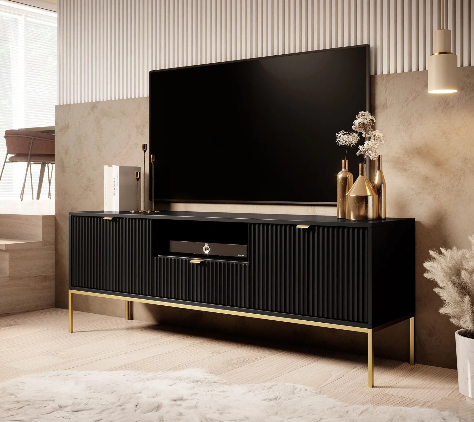 Navil 2 - TV-Meubel - Zwart - 154x39x56 cm