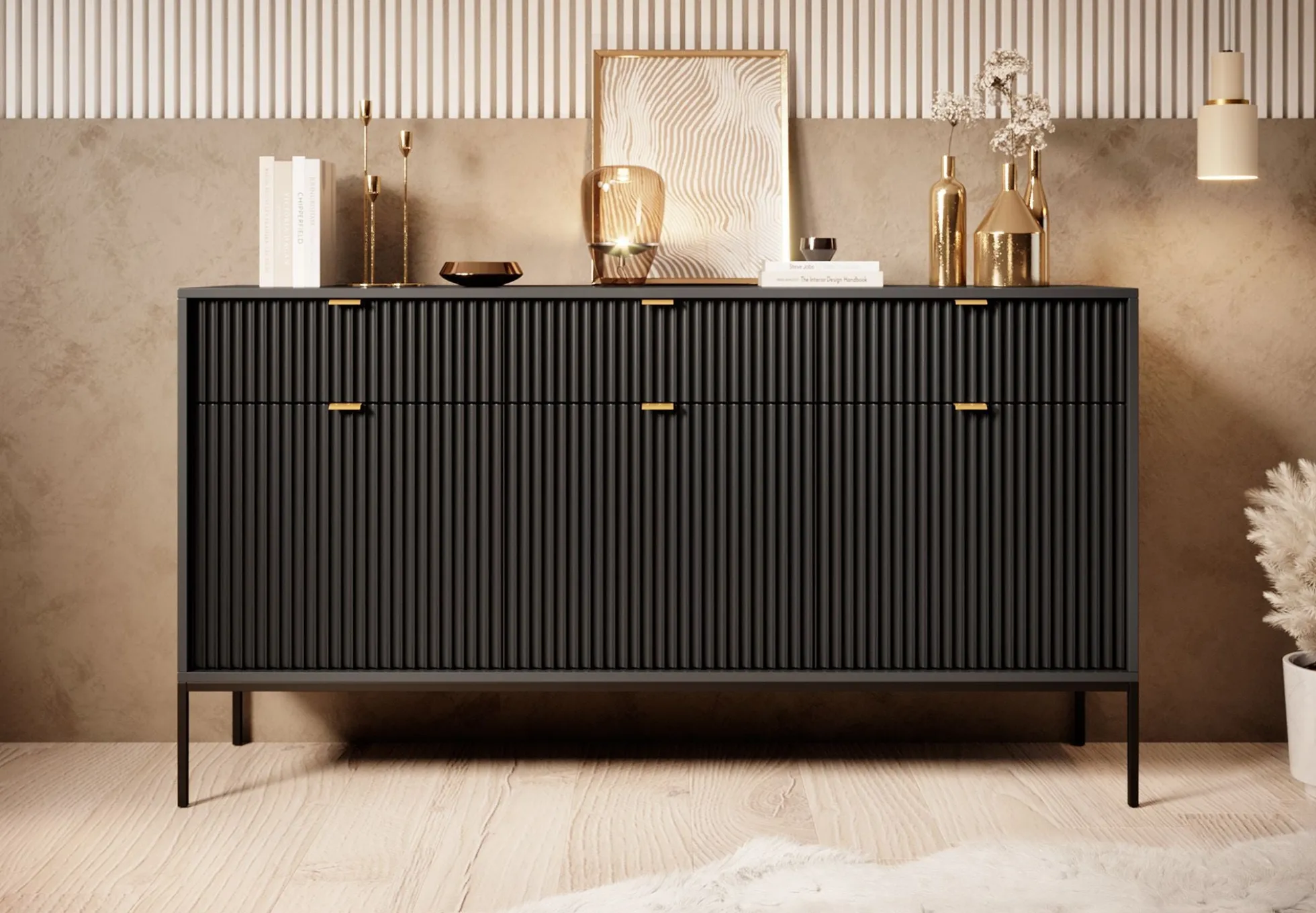 Navil - Dressoir - Zwart - 154x39x83 cm