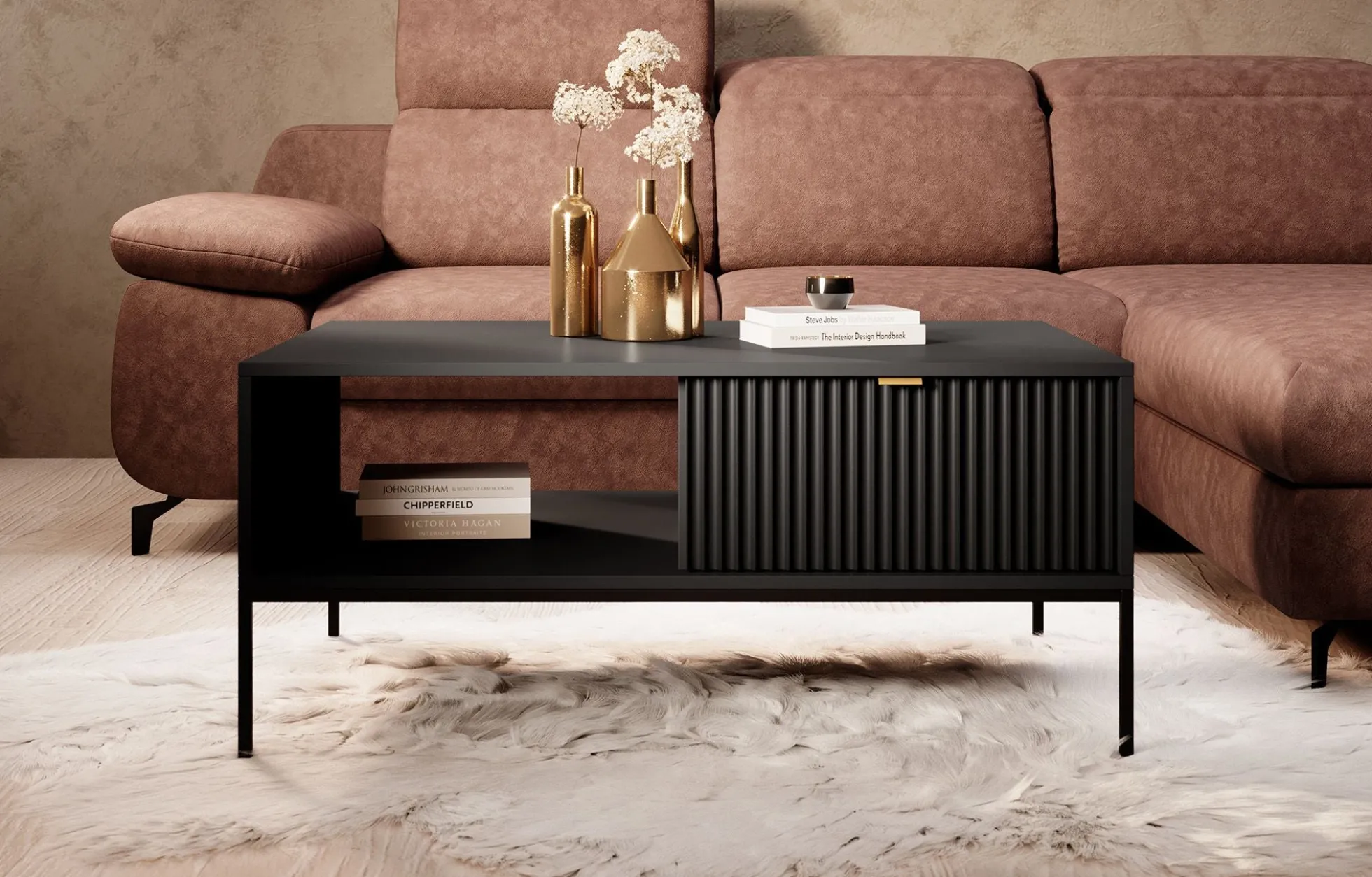 Navil - Salontafel met 2 lades - Zwart - 104x68x46 cm