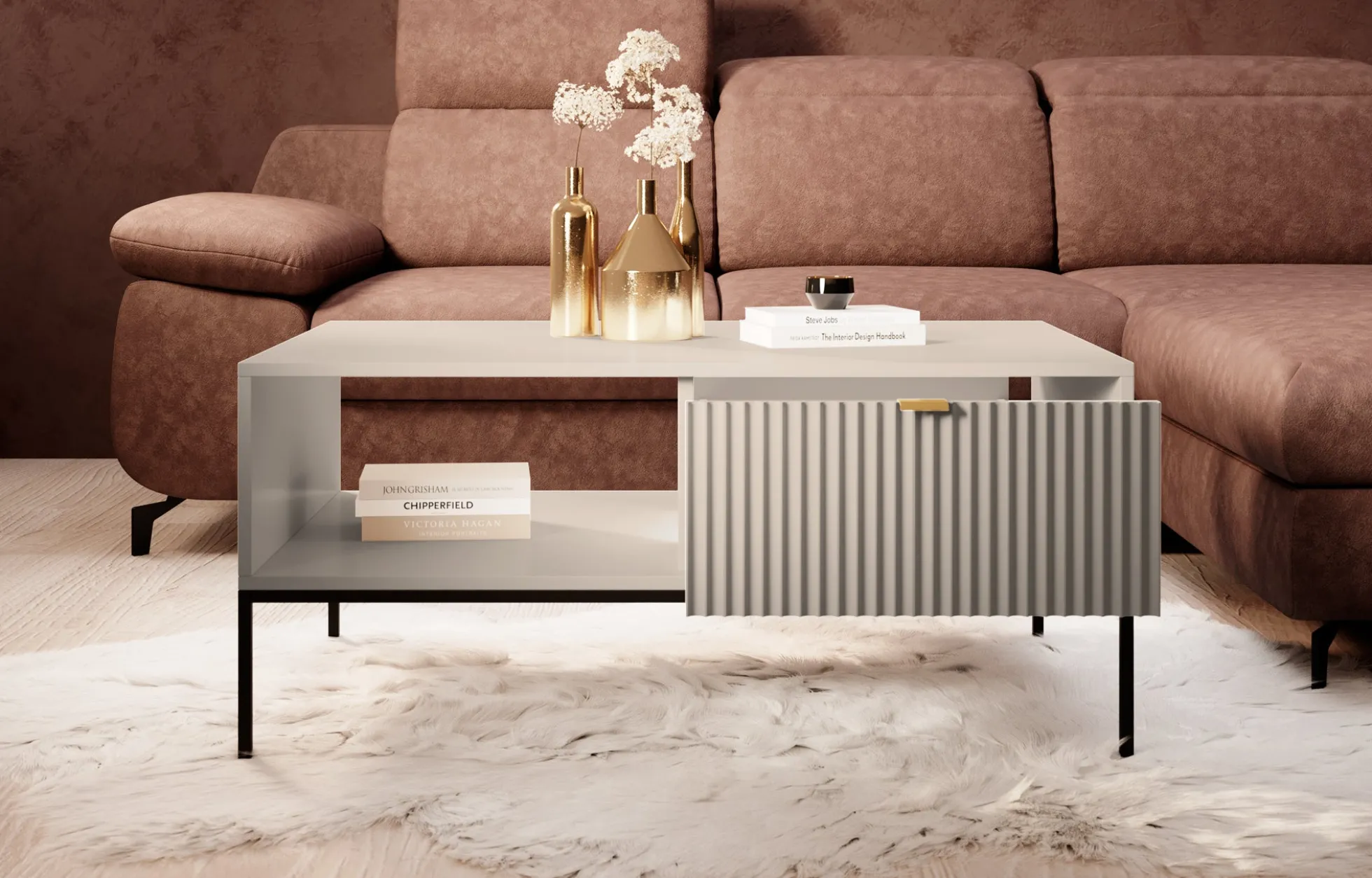 Navil - Salontafel met 2 lades - Beige - 104x68x46 cm