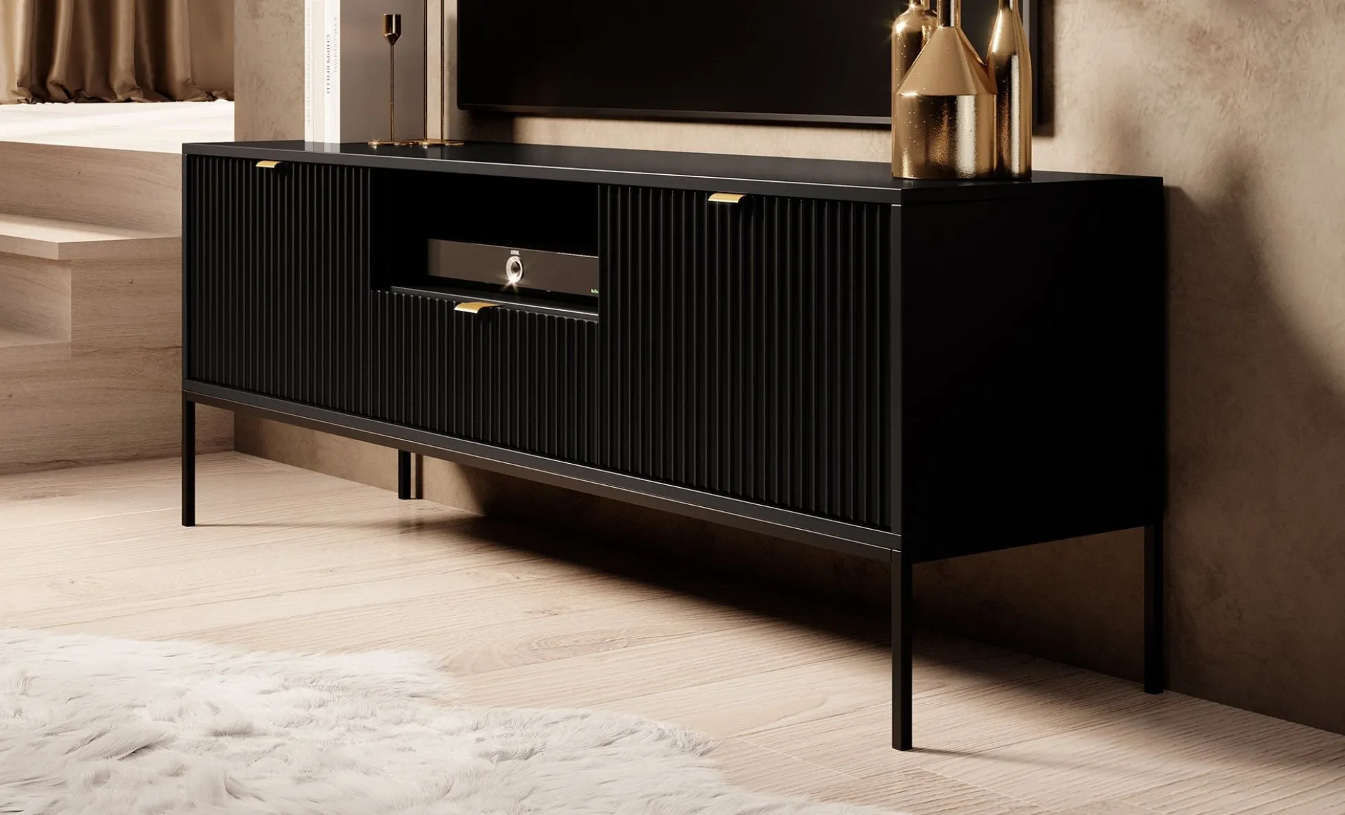 Navil - TV-Meubel - Zwart - 154x39x56 cm