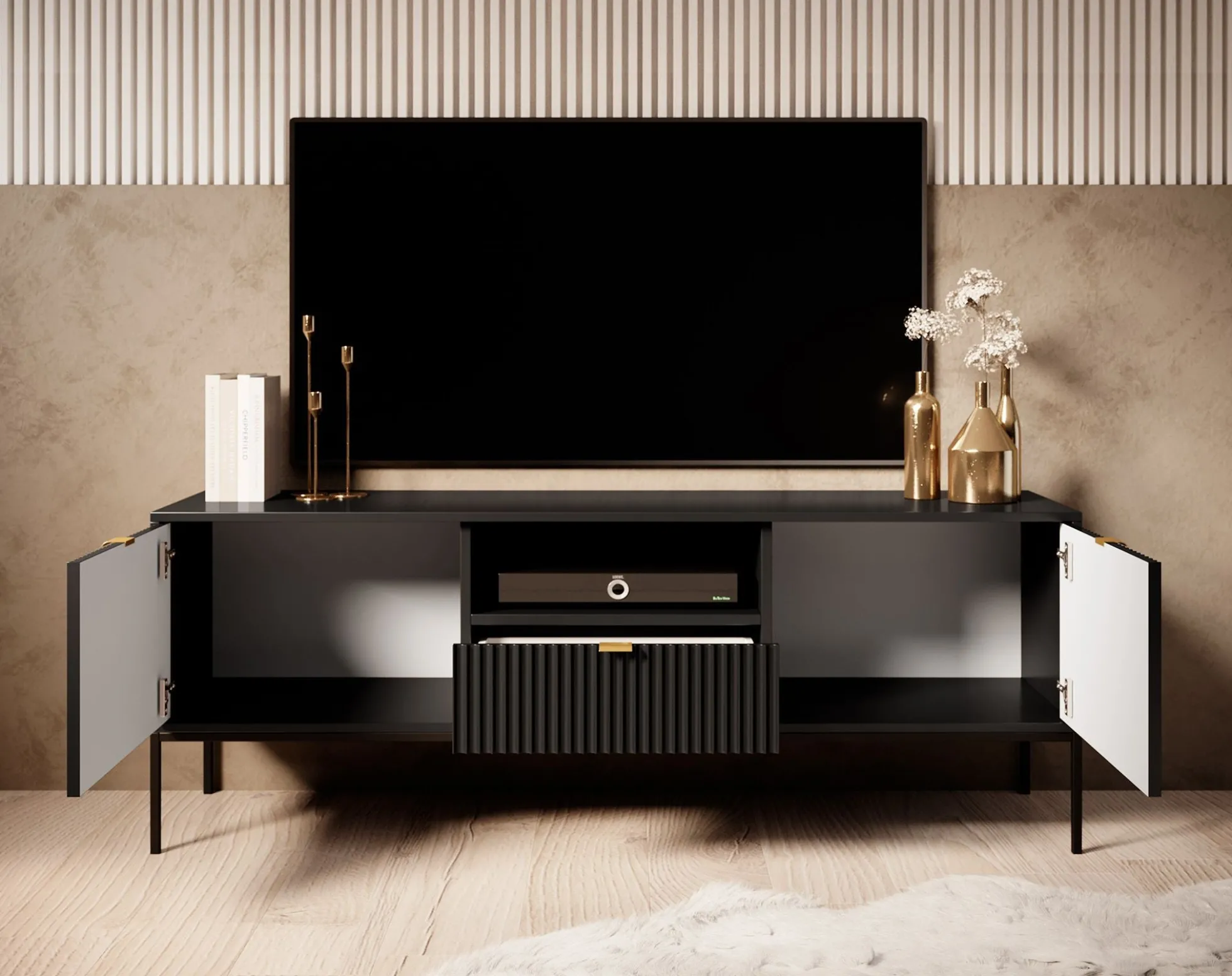 Navil - TV-Meubel - Zwart - 154x39x56 cm