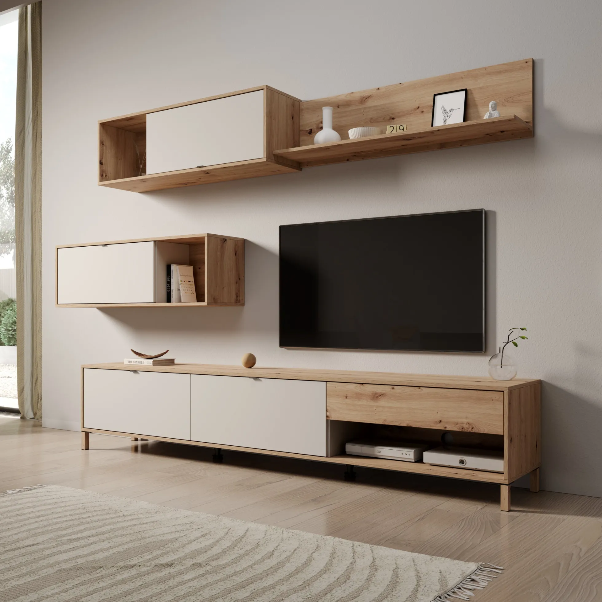 Nayel - Wandmeubel - Eikenpatroon/Beige - 234x40x178 cm