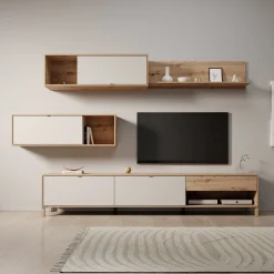Nayel - Wandmeubel - Eikenpatroon/Beige - 234x40x178 cm