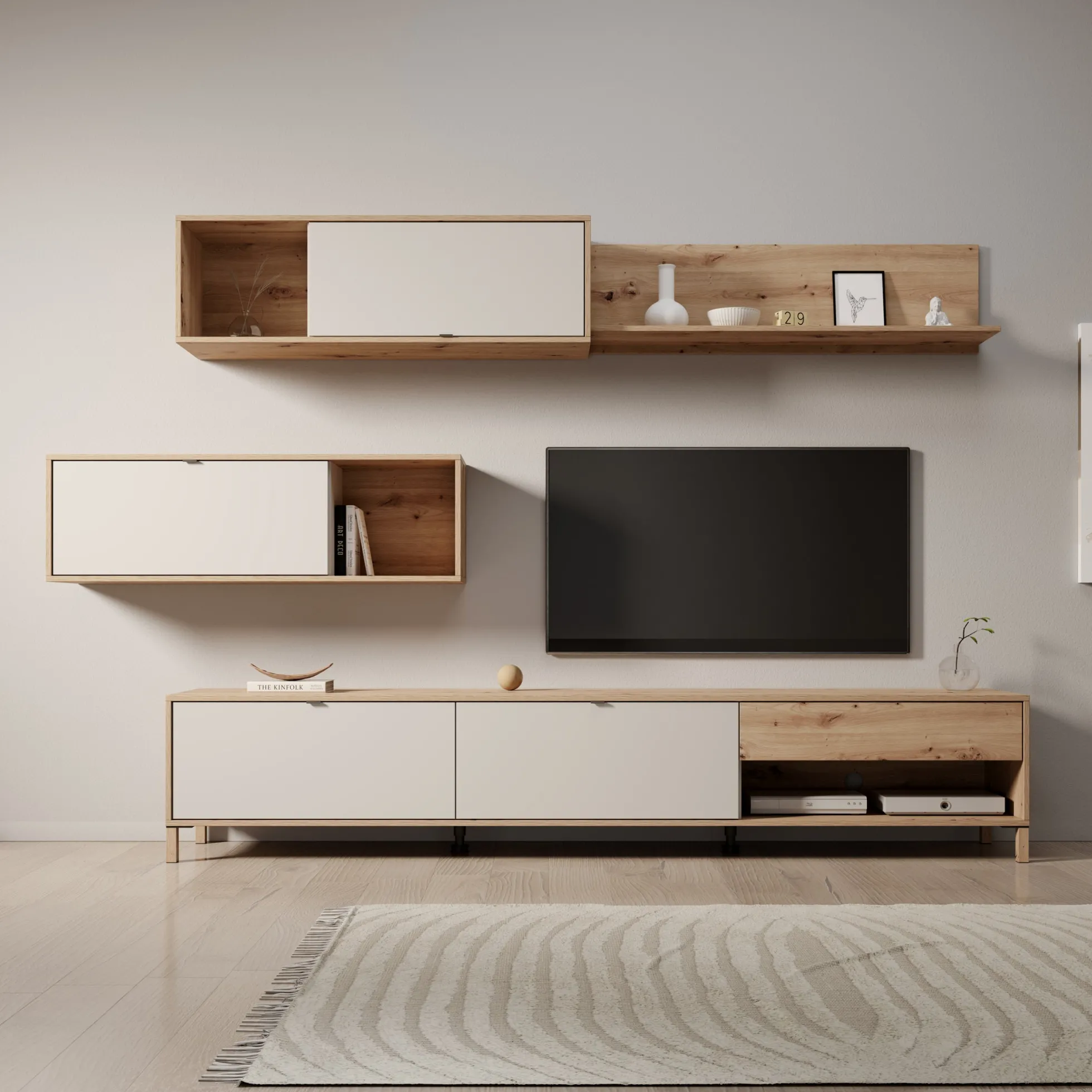 Nayel - Wandmeubel - Eikenpatroon/Beige - 234x40x178 cm
