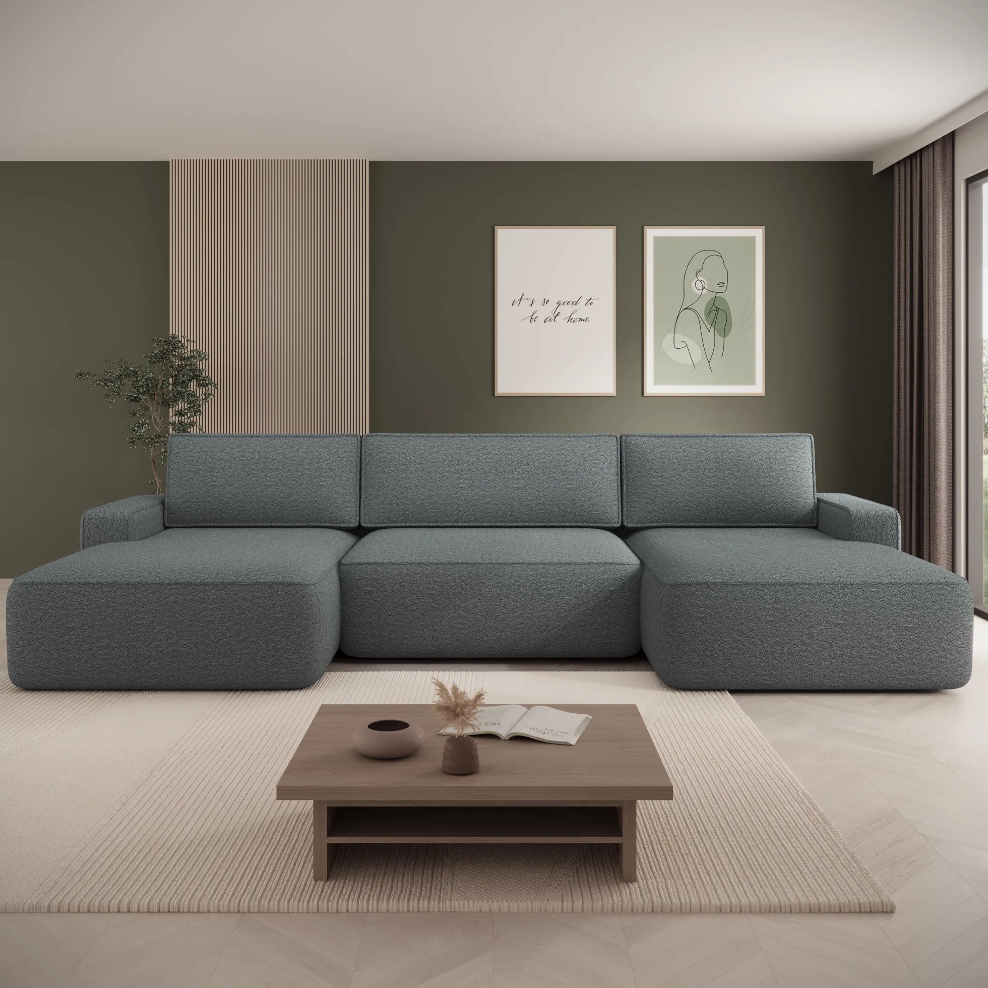Nayir - Hoekbank 3-zits met chaise longues - Stof antraciet