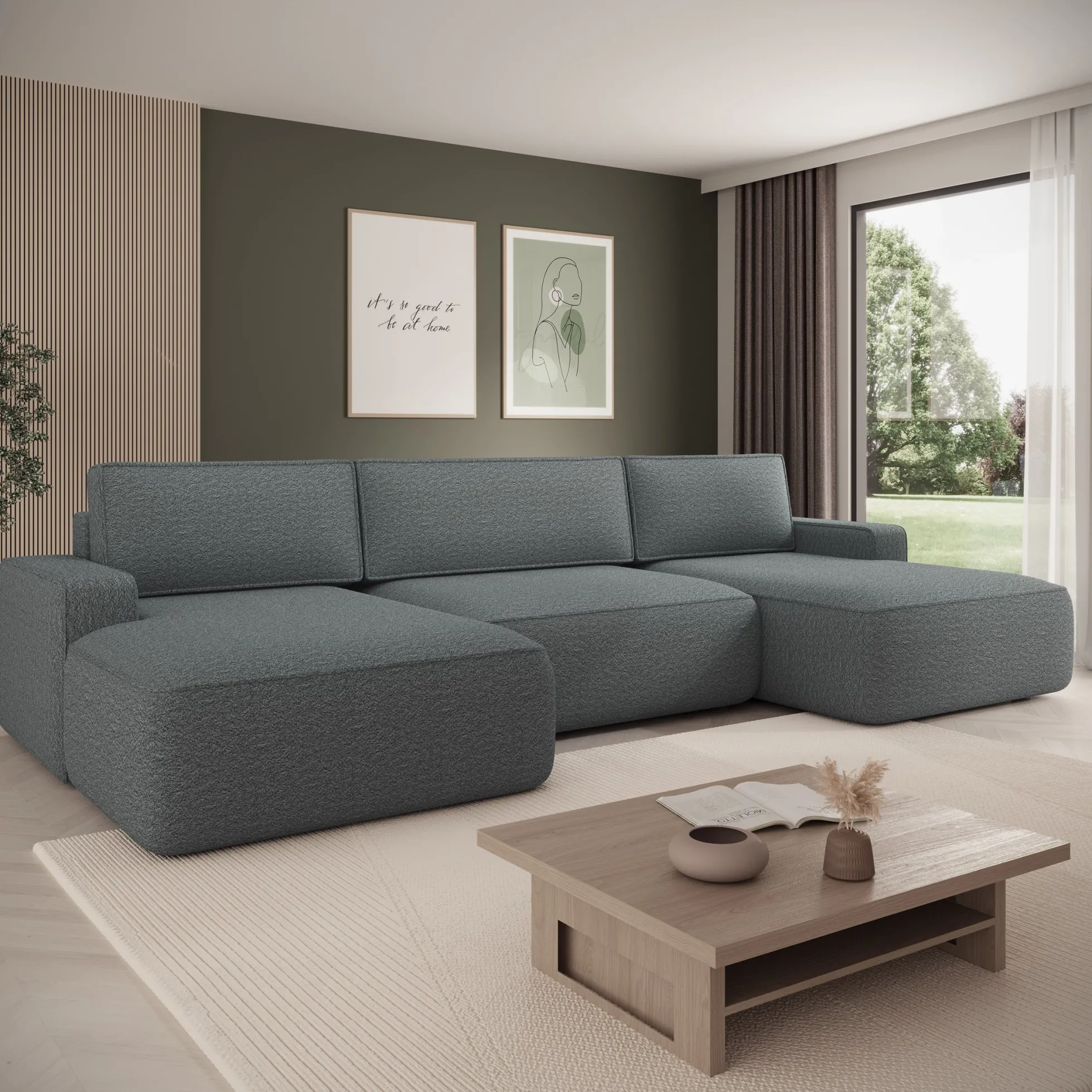 Nayir - Hoekbank 3-zits met chaise longues - Stof antraciet