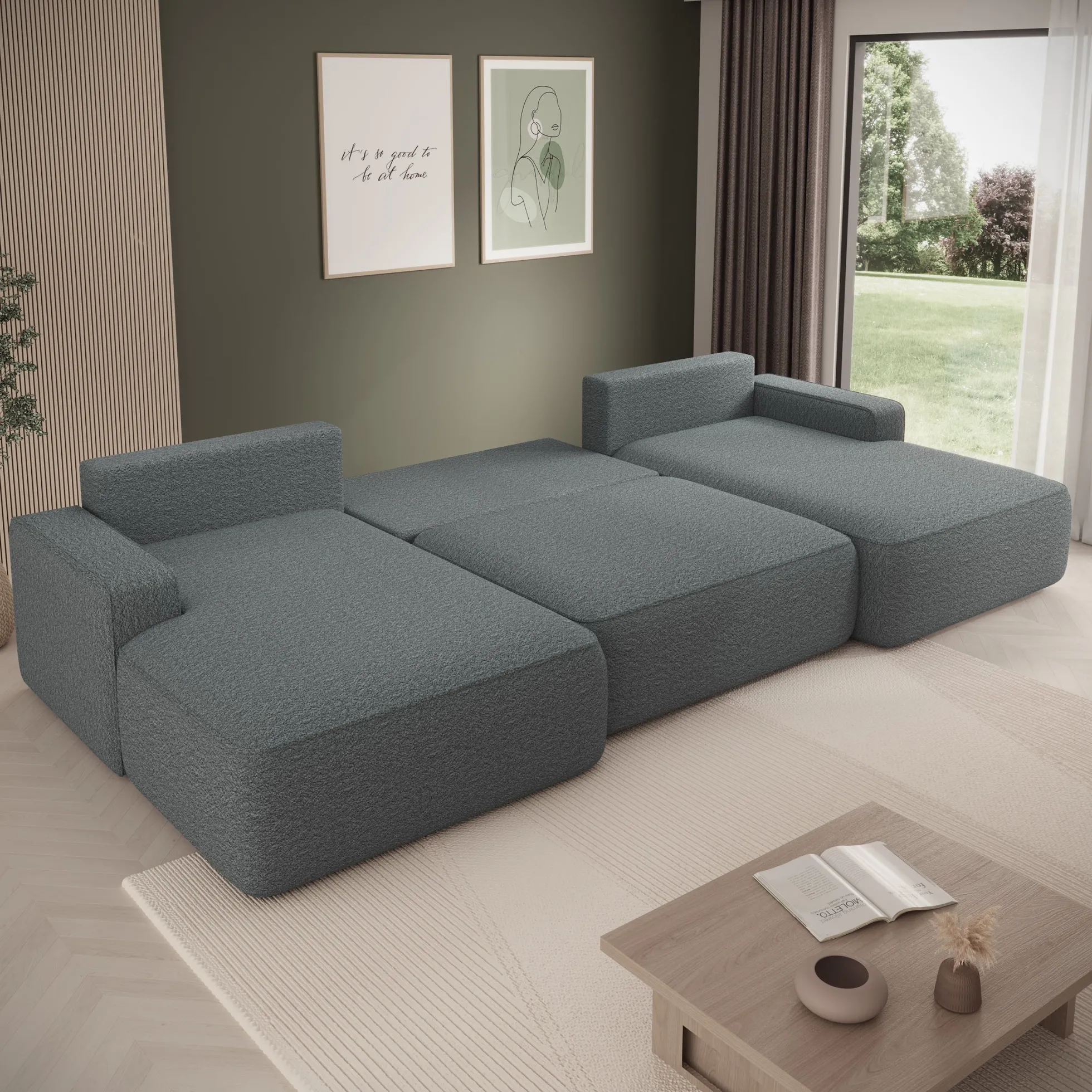 Nayir - Hoekbank 3-zits met chaise longues - Stof antraciet