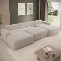 Nayir - Hoekbank 3-zits met chaise longues - Stof beige