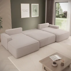 Nayir - Hoekbank 3-zits met chaise longues - Stof beige