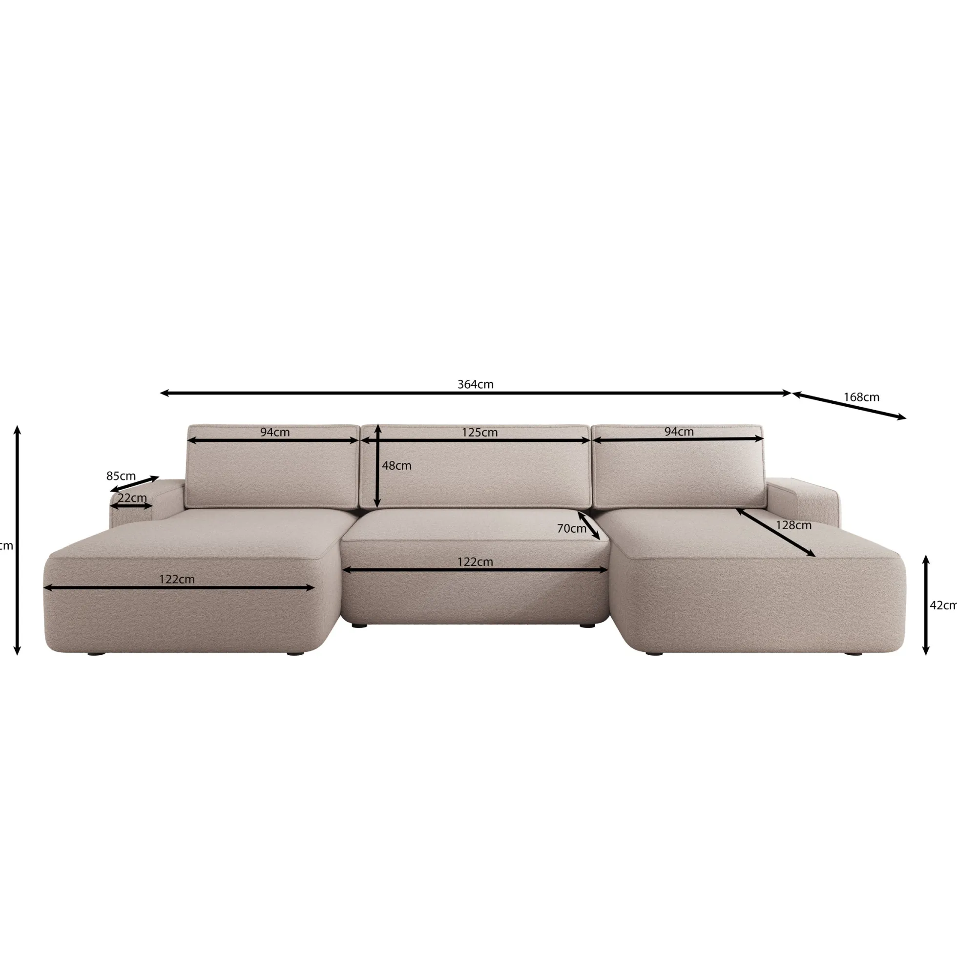 Nayir - Hoekbank 3-zits met chaise longues - Stof beige