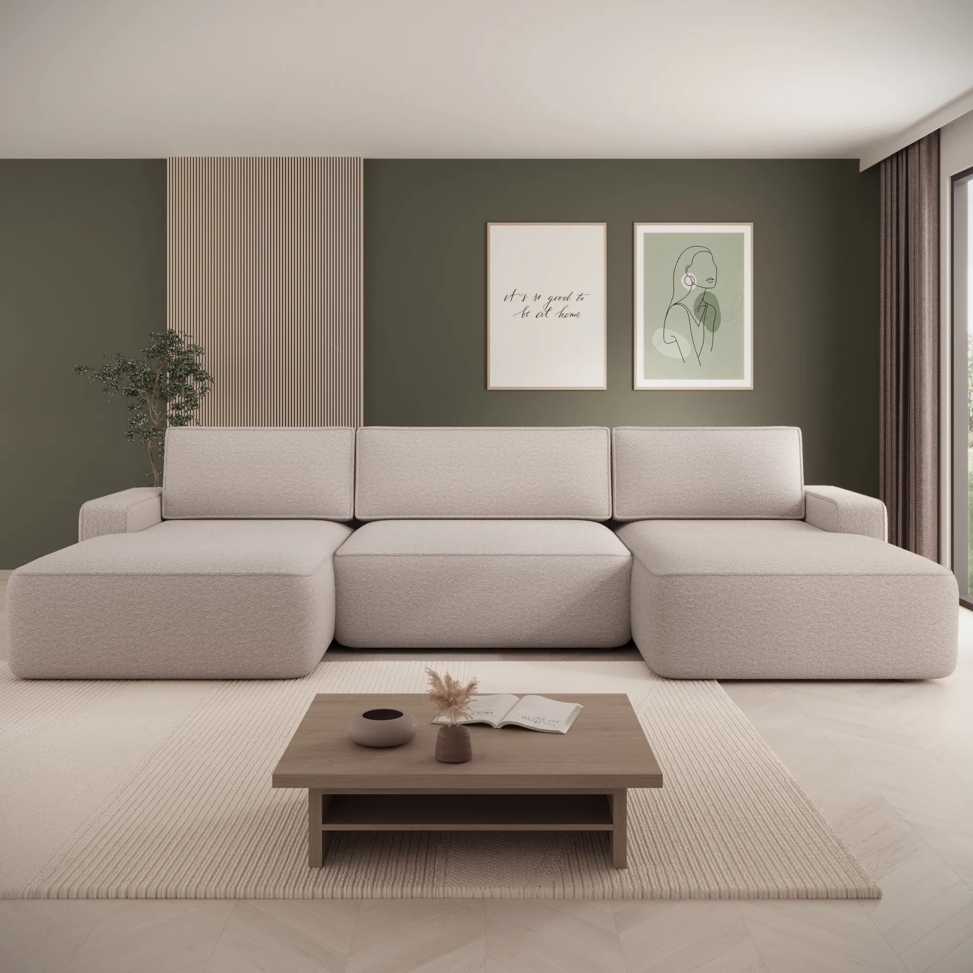 Nayir - Hoekbank 3-zits met chaise longues - Stof beige