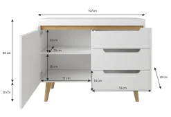 Nebraska - Dressoir - Wit/eiken - 107x40x83 cm