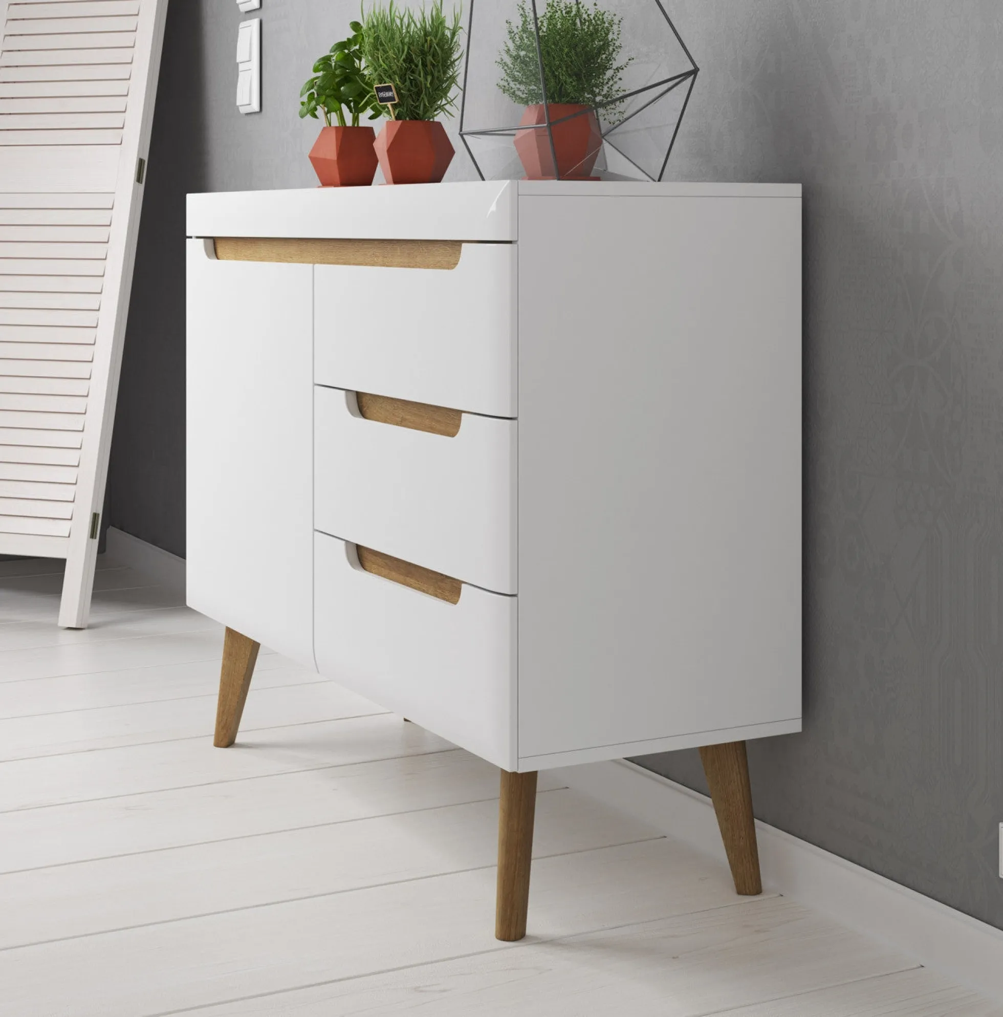 Nebraska - Dressoir - Wit/eiken - 107x40x83 cm