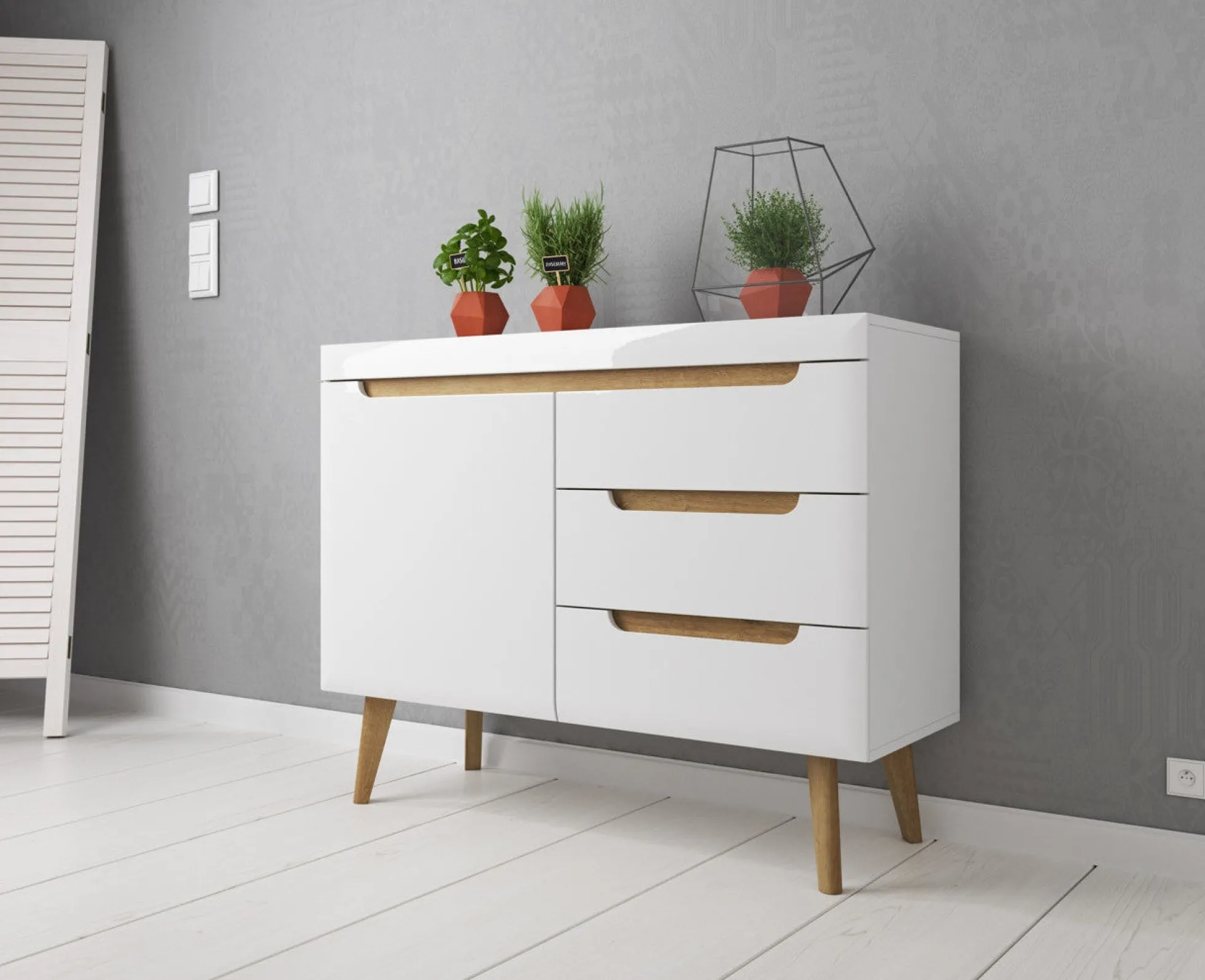 Nebraska - Dressoir - Wit/eiken - 107x40x83 cm
