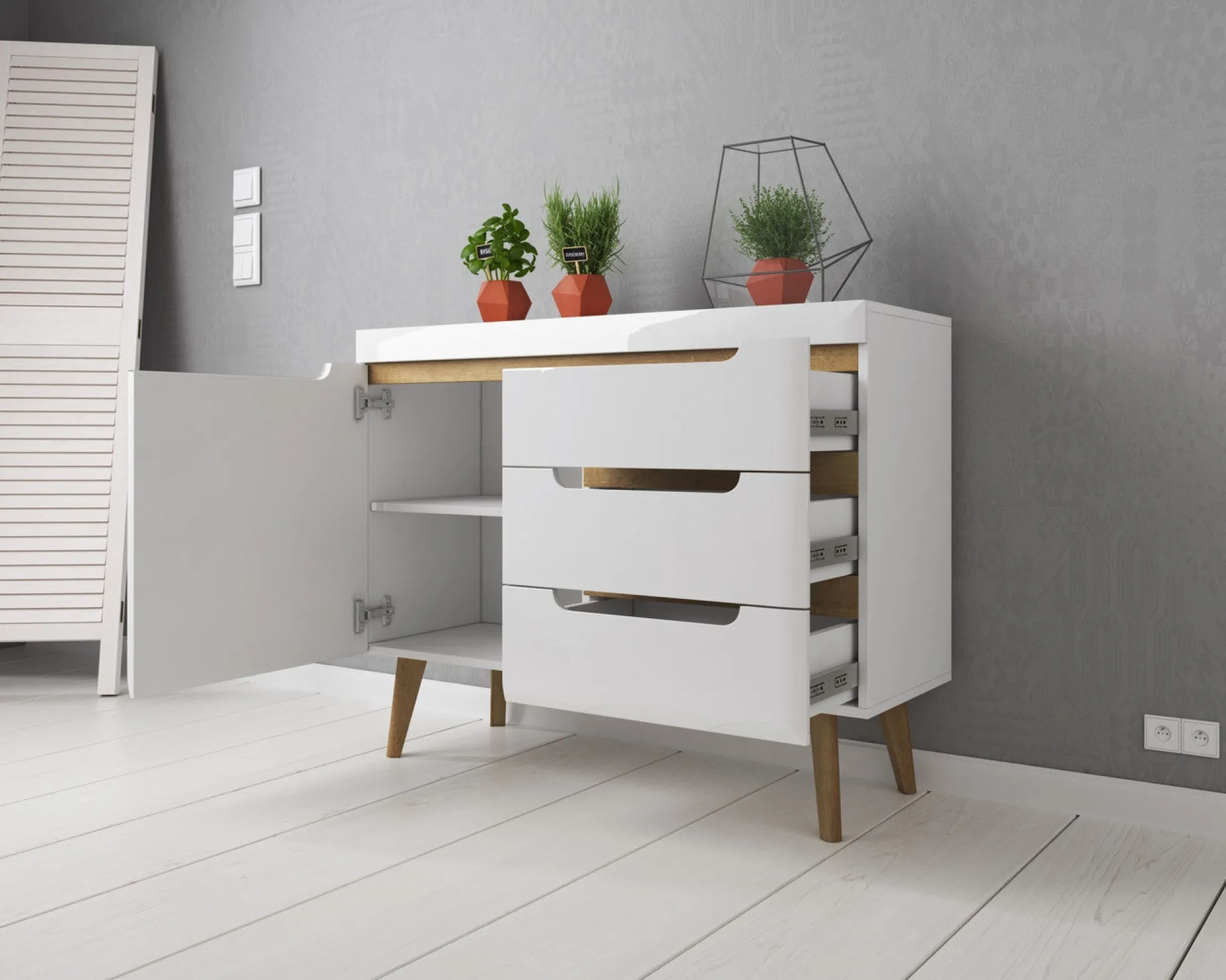 Nebraska - Dressoir - Wit/eiken - 107x40x83 cm