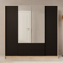 Negroni - Kledingkast 4 deurs - Eiken/Zwart - 200x51x200 cm