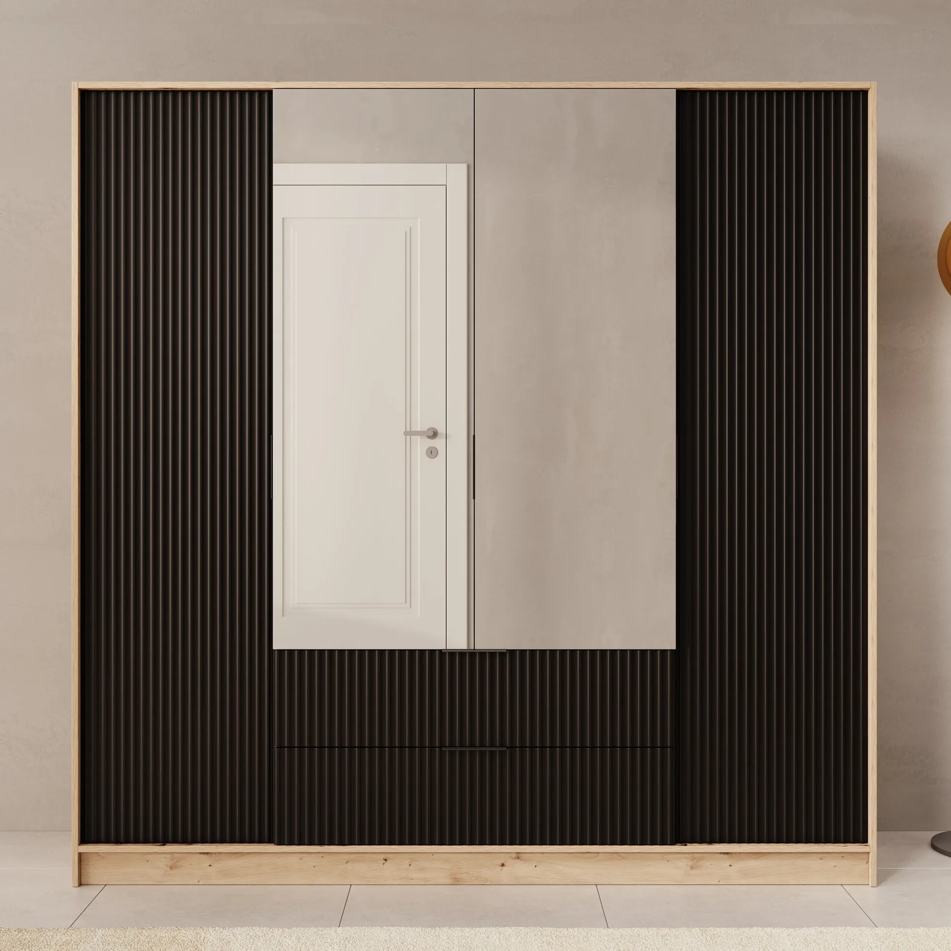 Negroni - Kledingkast 4 deurs - Eiken/Zwart - 200x51x200 cm