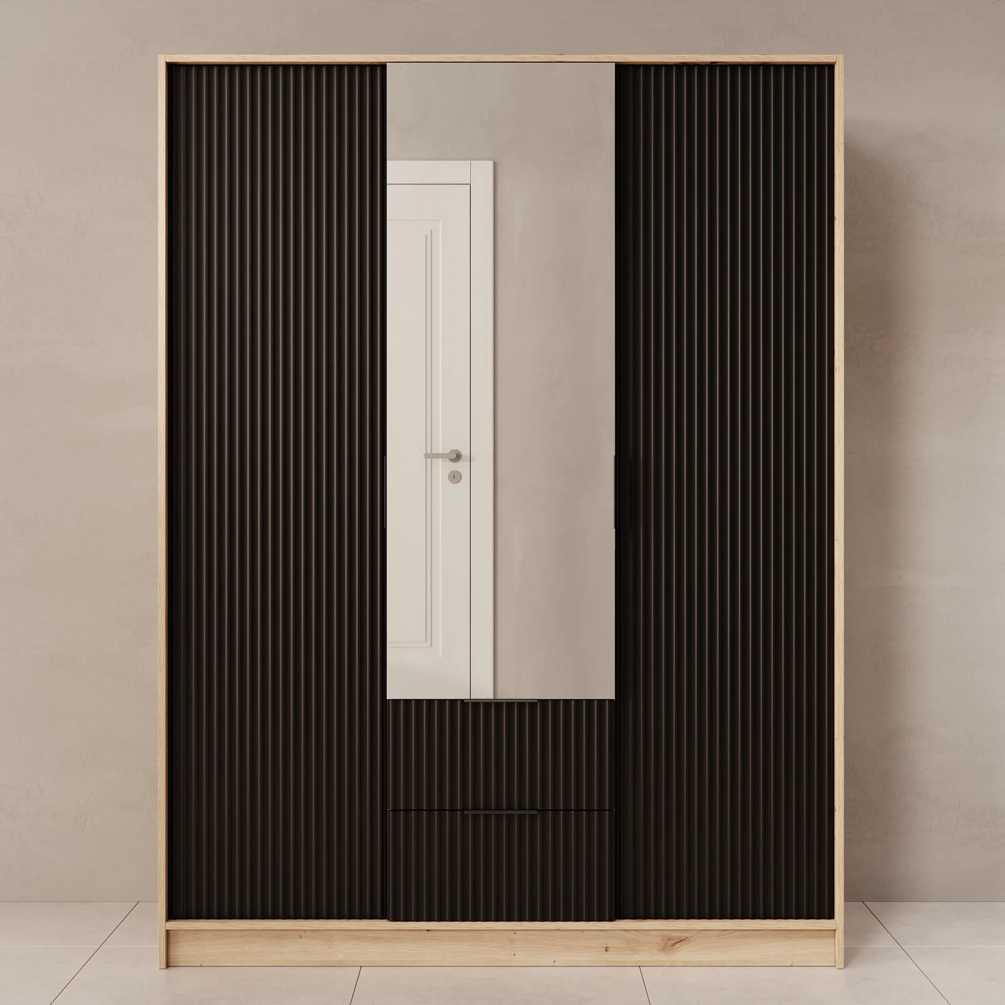 Negroni - Kledingkast met 3 deuren - Eiken/Zwart - 150x51x20